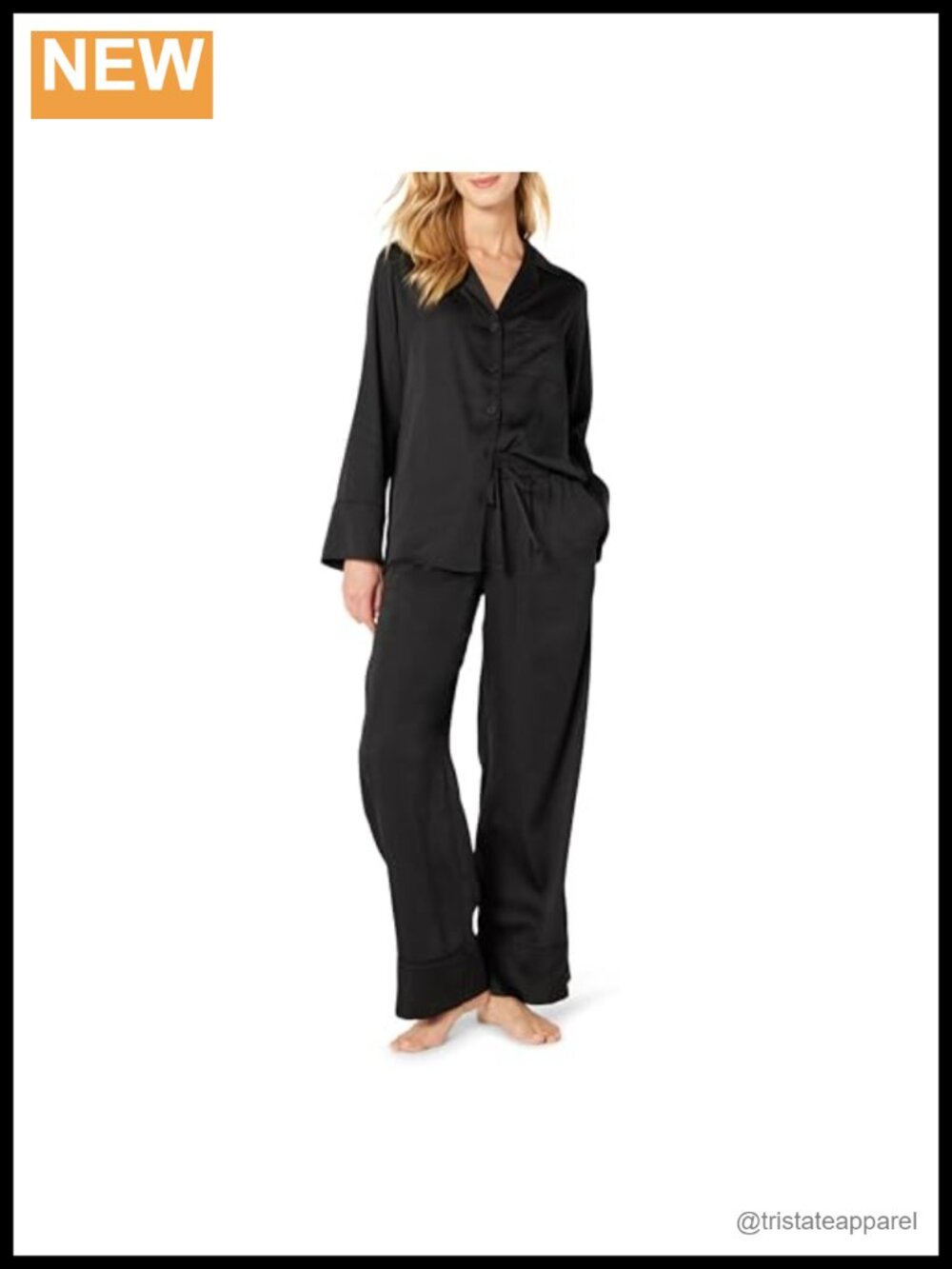 Satin Long Sleeve Shirt & Pant Pajama Set Relaxed Fit 2 Piece Sleepwear